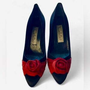 Vintage Rare Colette Satin & Velvet Rose Italian Heels Size 36.5 (6US )